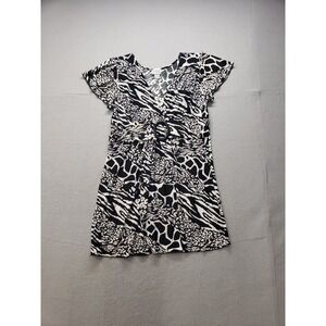 Promises Promises Women Shift Dress 3X Black Animal Print V Neck Summer Casual